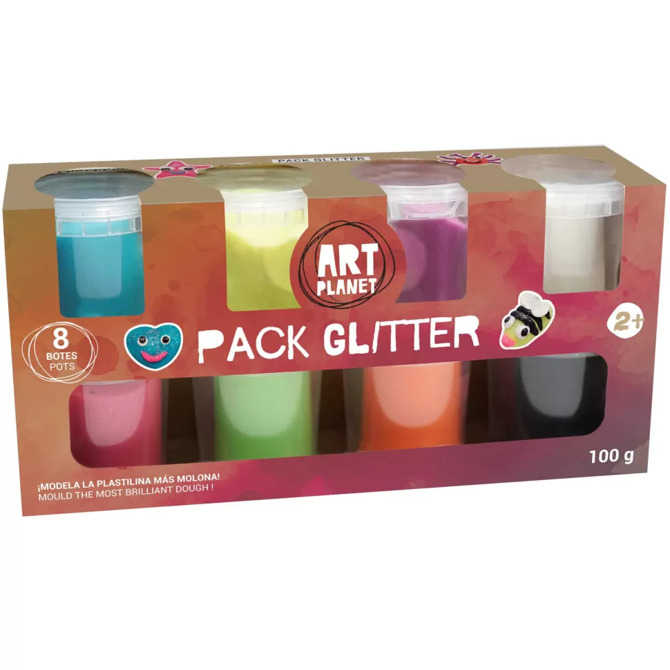 Art Planet Pack 8 Botes De Plastilina Glitter* Manualidades