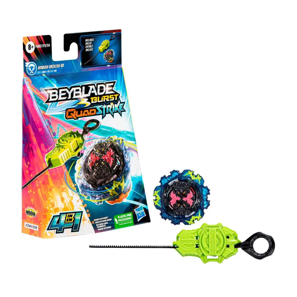 Beyblade Figuras Y Minimundos^ Burst Quadstrike - Kit Inicial Con Top Ambush Bazilisk B8