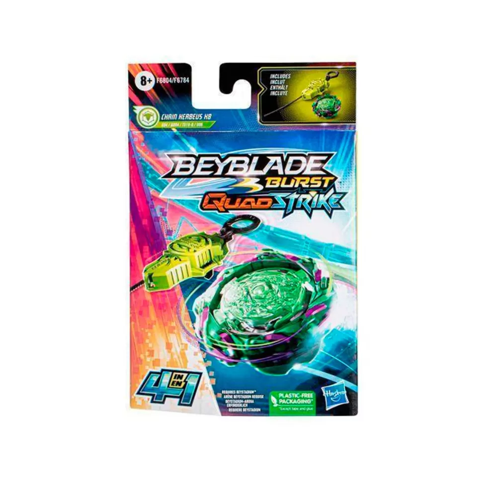 Beyblade Burst Quadstrike - Kit Inicial Con Top Chain Kerbeus K8* Figuras Y Minimundos