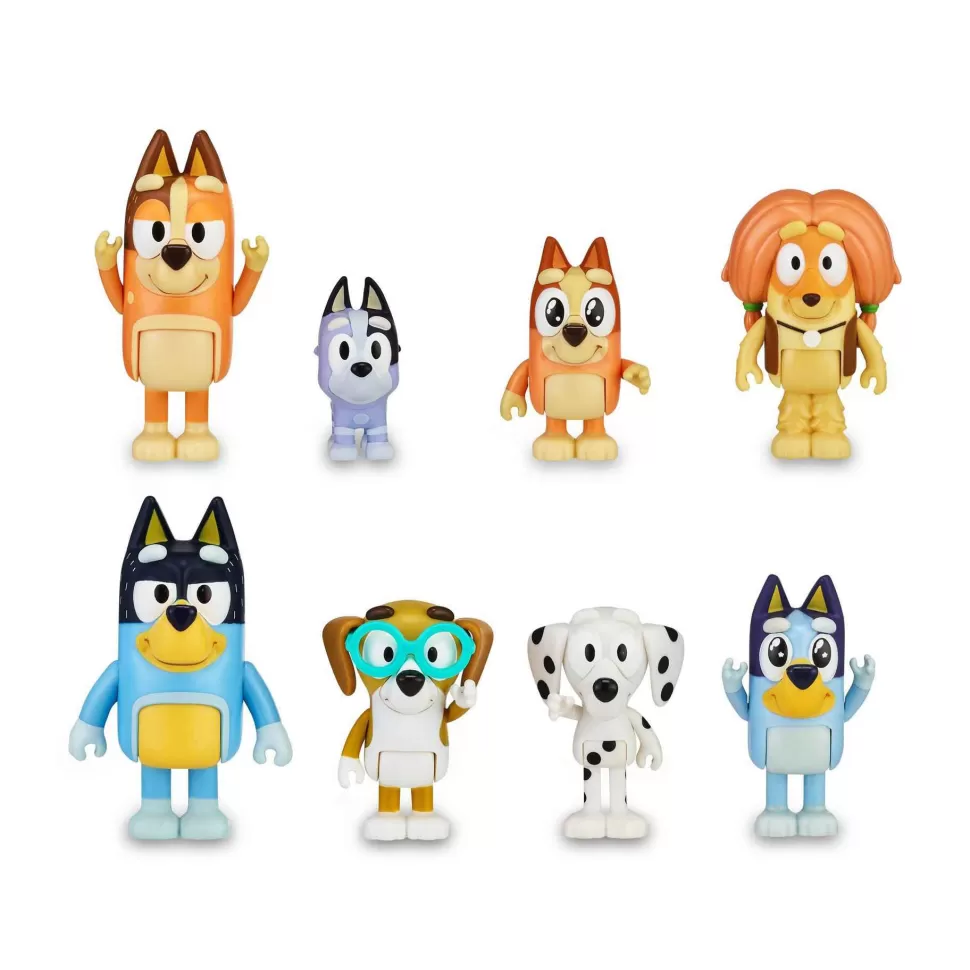 Bluey Figuras Y Minimundos^ Pack 8 Figuras Familia Y Companeros Del Cole