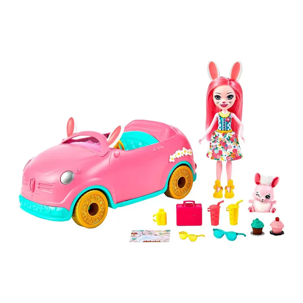 Enchantimals Bunnymovil Muneca Bree Bunny Con Coche Rosa Descapotable* Muñecas