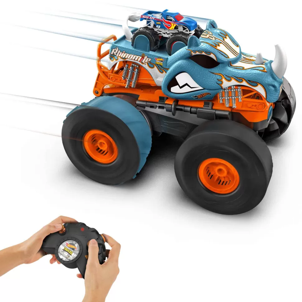 Hot Wheels Monster Trucks Hw Transforming Rhinomite Rc A Escala 1:12 Con Camion De Juguete Race Ace* Vehículos Y Radio Control