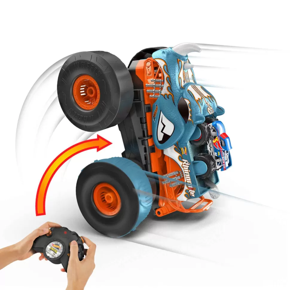 Hot Wheels Monster Trucks Hw Transforming Rhinomite Rc A Escala 1:12 Con Camion De Juguete Race Ace* Vehículos Y Radio Control