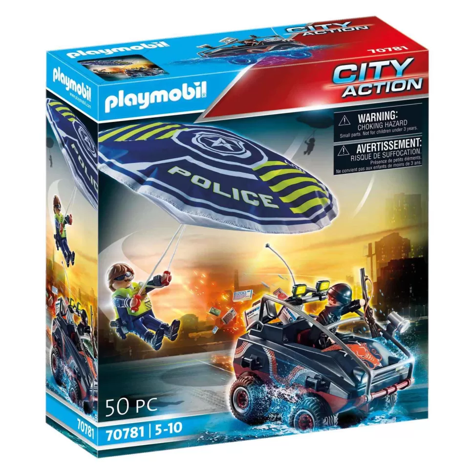 Playmobil Juegos De Construcción^ City Action Policia Paracaidas Persecucion Del Vehiculo Anfibio