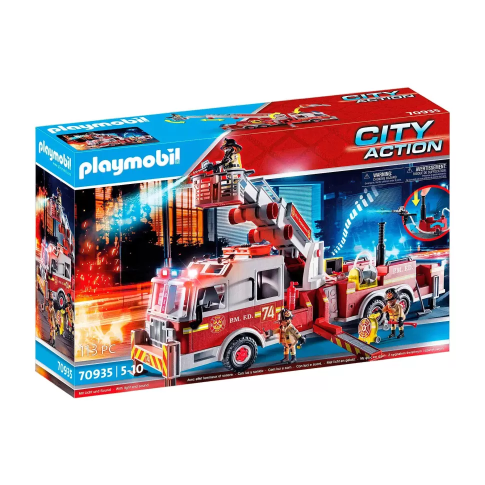 Playmobil City Action Vehiculo Bomberos Us Tower Ladder* Juegos De Construcción