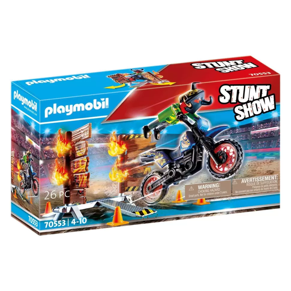 Playmobil Stuntshow Moto Con Muro De Fuego 70553* Juegos De Construcción