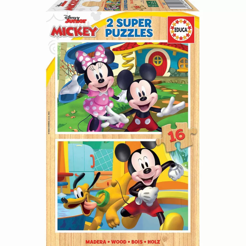 Mickey Mouse Club House Puzzle Madera 2X16 Piezas Mickey Y Minnie* Puzzles Y Educativos