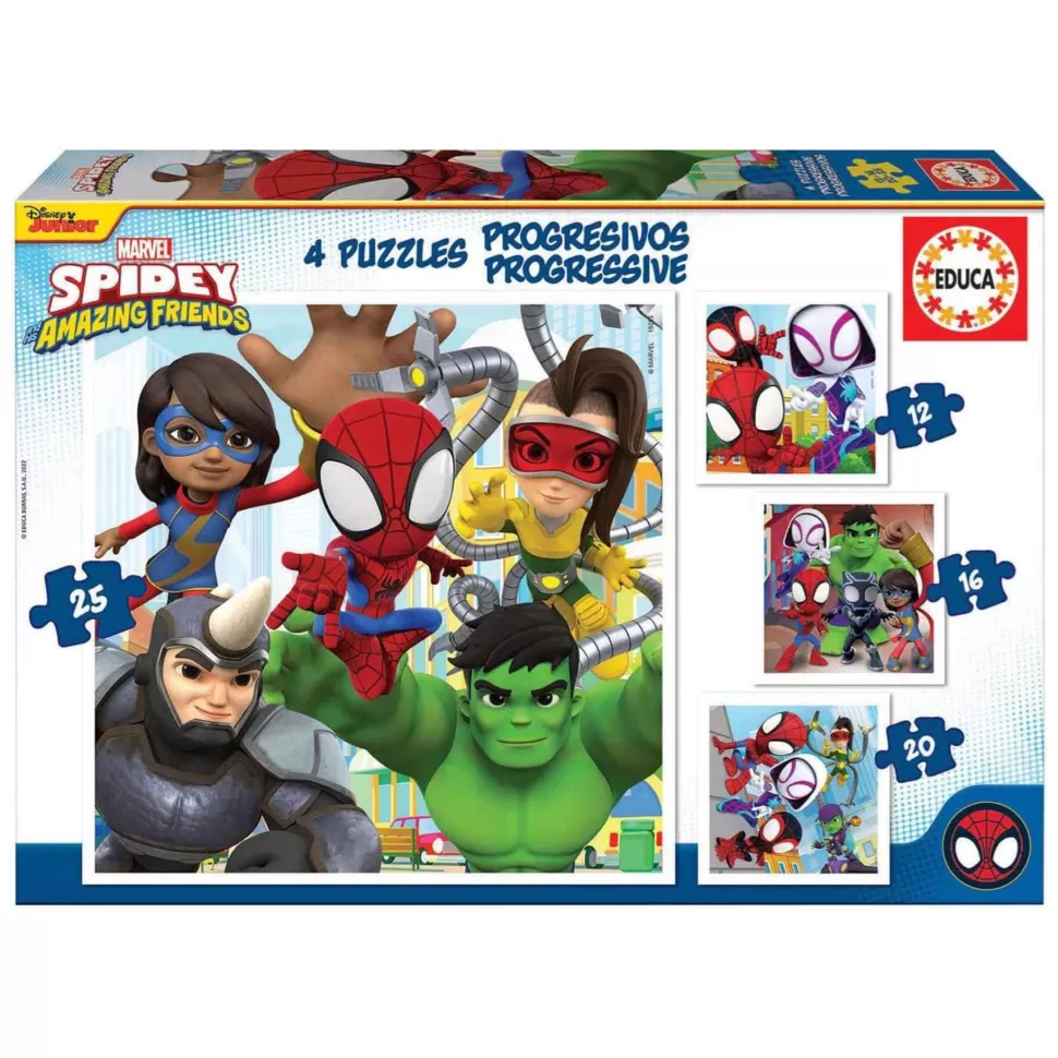 Educa Borras Puzzle Progresivos Spidey & His Amazing Friends 12 16 20 25 Piezas* Puzzles Y Educativos
