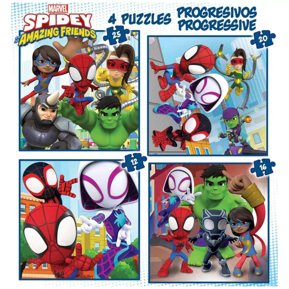 Educa Borras Puzzle Progresivos Spidey & His Amazing Friends 12 16 20 25 Piezas* Puzzles Y Educativos